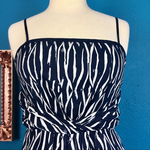 LOFT navy blue & white print dress 100% cotton, 2 - Picture 2 of 7